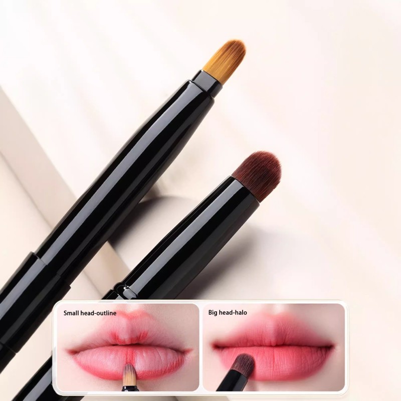 Lip Brush Manufacturer - Single Black Double Ended Retractable Lip Brush Pink Double Side Blending