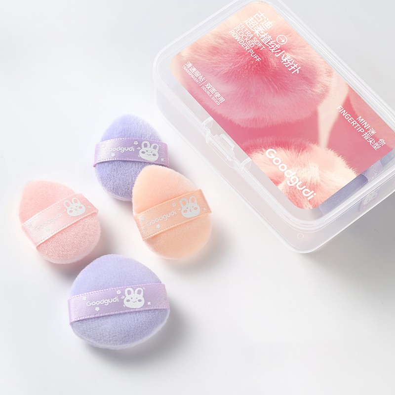 Finger Tip Puff Manufacturer - Professional 4pcs Super Soft Flocking for Highlighter Blush Loose Powder