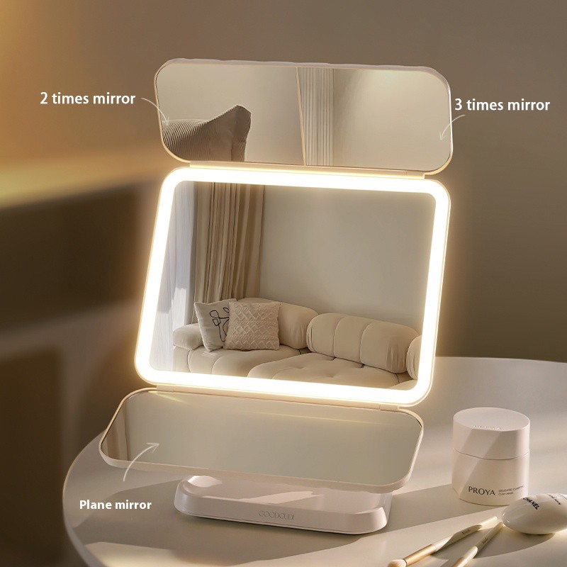 Tri Fold Mirror Factory - 3 Color Light Stepless Dimming Touch Control USB Rechargeable
