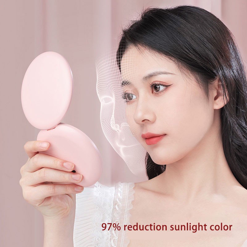Portable Makeup Mirror Manufacturer - Folding Mini LED Light 2X Magnifying Rechargeable Pocket