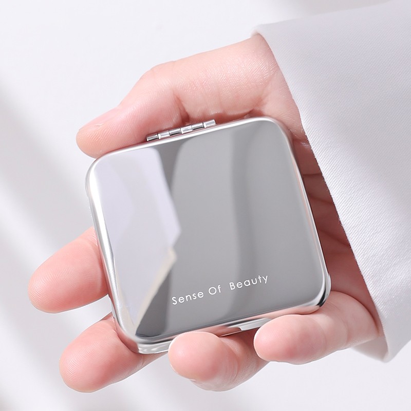 Pocket Makeup Mirror Manufacturer - Custom Logo Stainless Steel Double-sided Compact Folding Mini