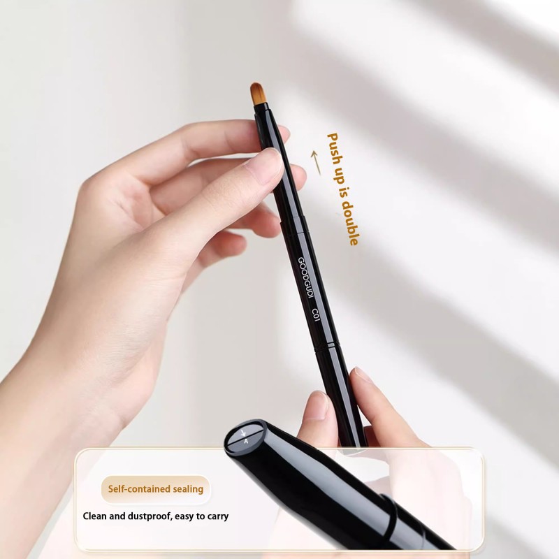 Lip Brush Manufacturer - Single Black Double Ended Retractable Lip Brush Pink Double Side Blending