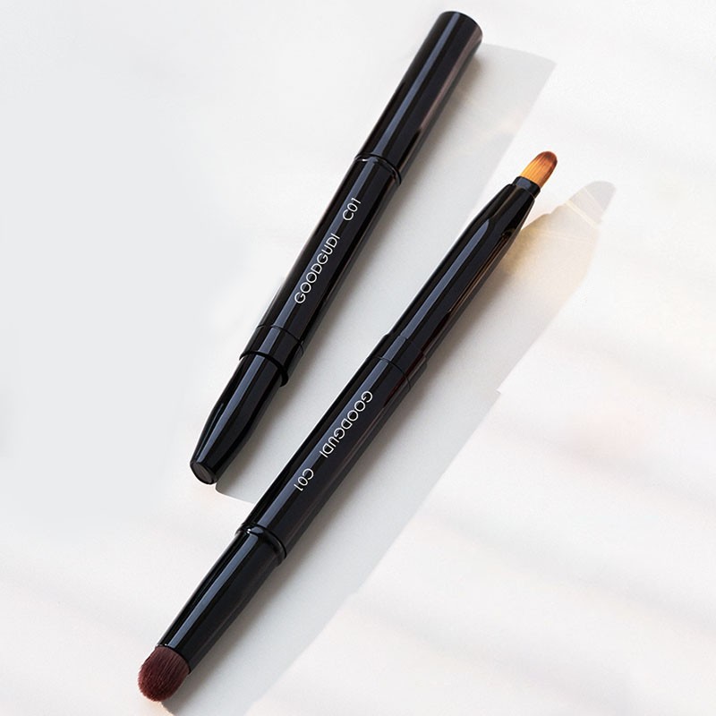 Lip Brush Manufacturer - Single Black Double Ended Retractable Lip Brush Pink Double Side Blending