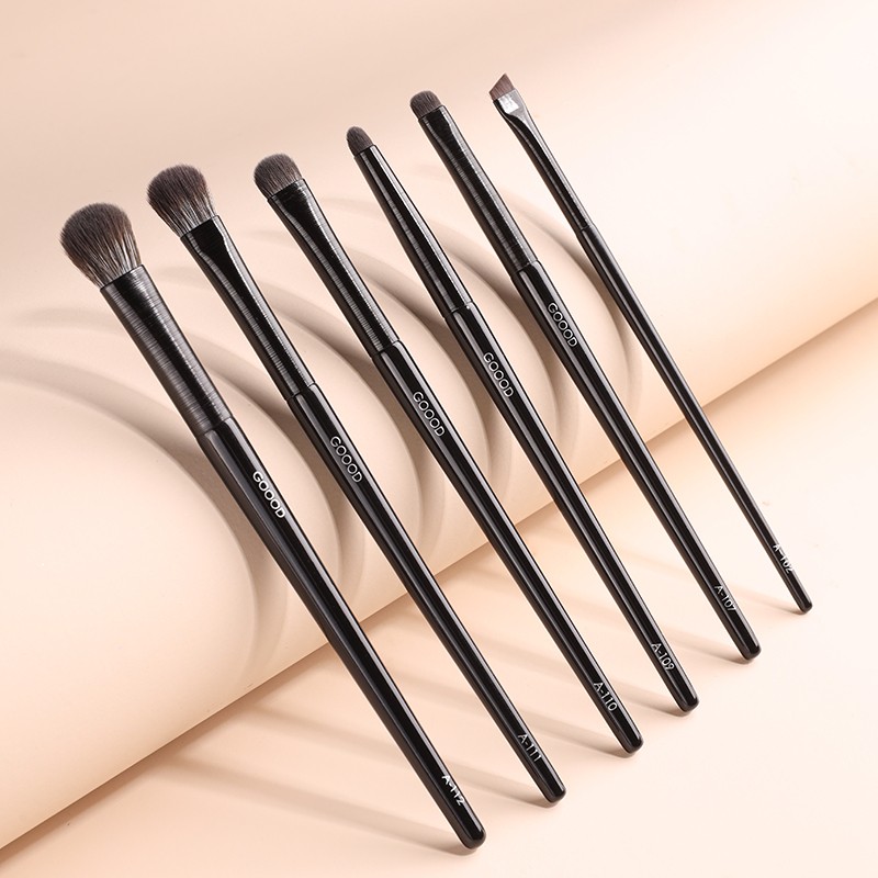 Makeup Brush Set Factory - 6pcs Eyeliner Eyeshadow Eyebrow Black Professional Custom Cosmetic Kit