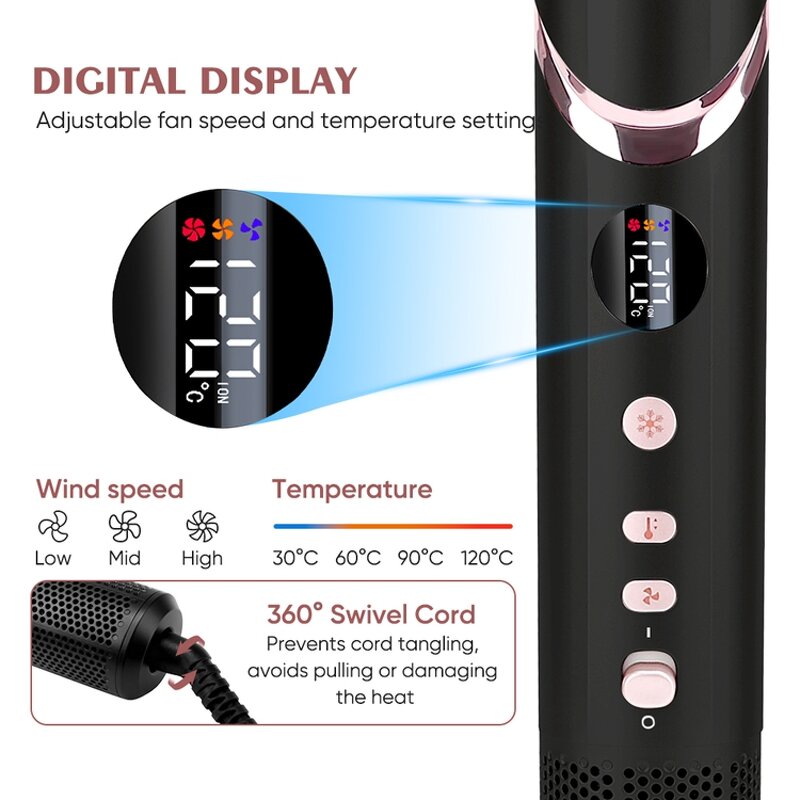 8 in 1 Hair Styler Manufacturer - 1400W High-Speed Hot Air Brush Straightener Curler Dryer Tool
