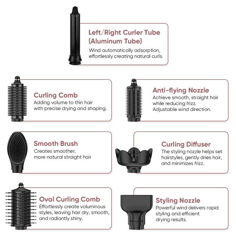 8 in 1 Hair Styler Manufacturer - 1400W High-Speed Hot Air Brush Straightener Curler Dryer Tool