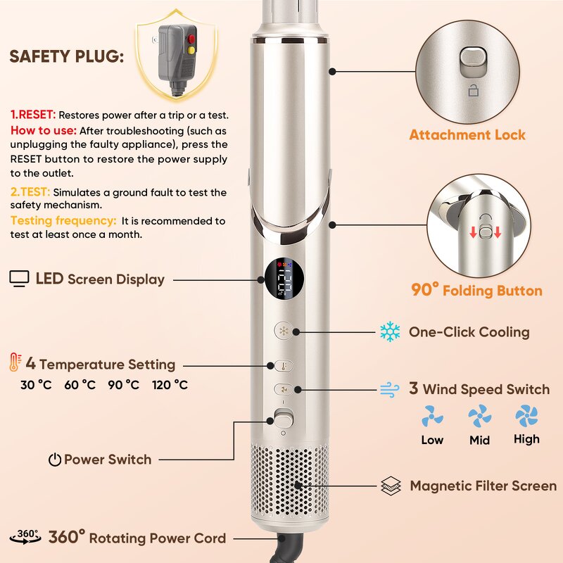 8 in 1 Auto Rotating Hair Styler Manufacturer - Hot Air Brush Curling Iron High Speed Hair Dryer