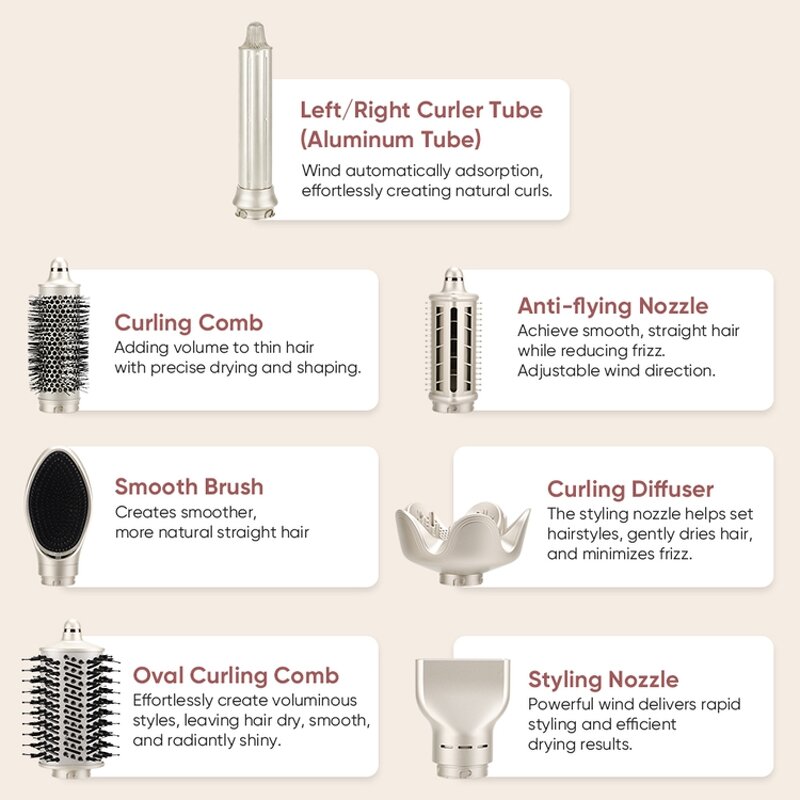 8 in 1 Hair Multi Styler Manufacturer - 110000RPM Ionic Hot Air Brush Auto Curling Iron for Women