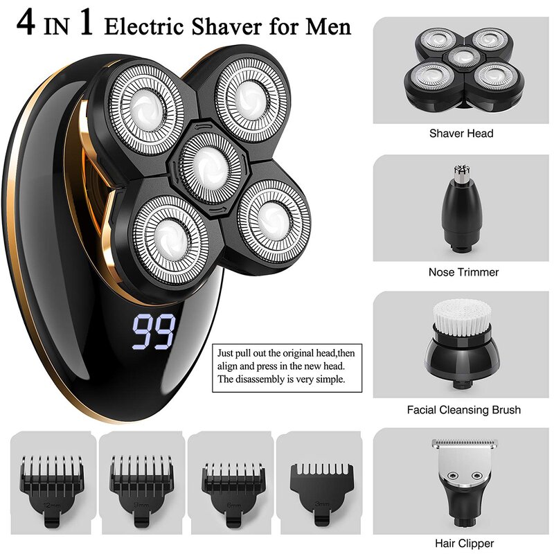 Electric Shavers Manufacturer - 5 Heads LED Professional Men Shaving Machine Razor Trimmer Set