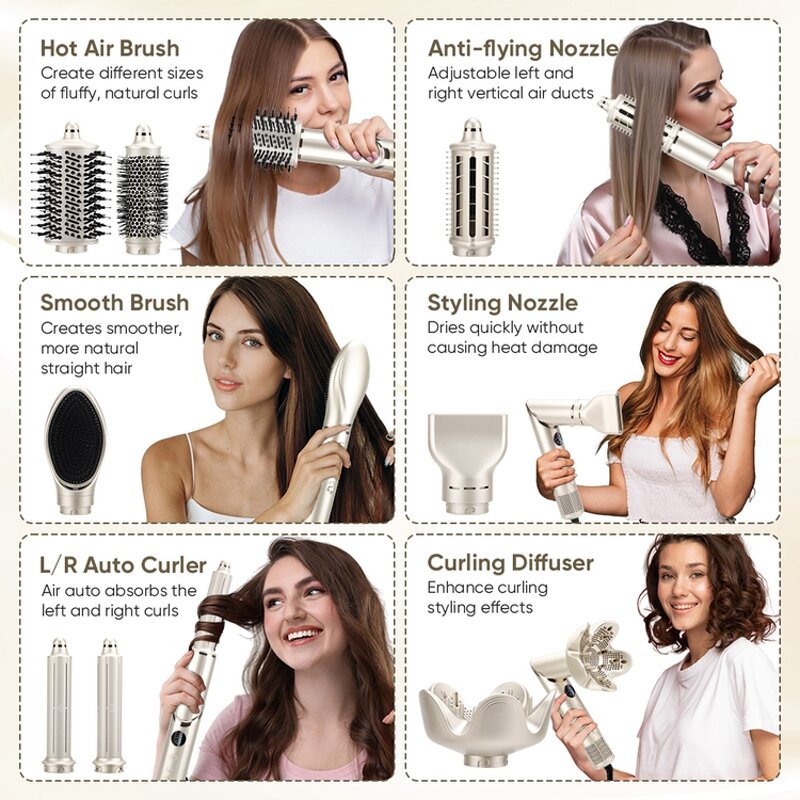 8 in 1 Hair Multistyler Manufacturer - 2026 Professional Hot Air Brush Auto Rotating Curling Iron