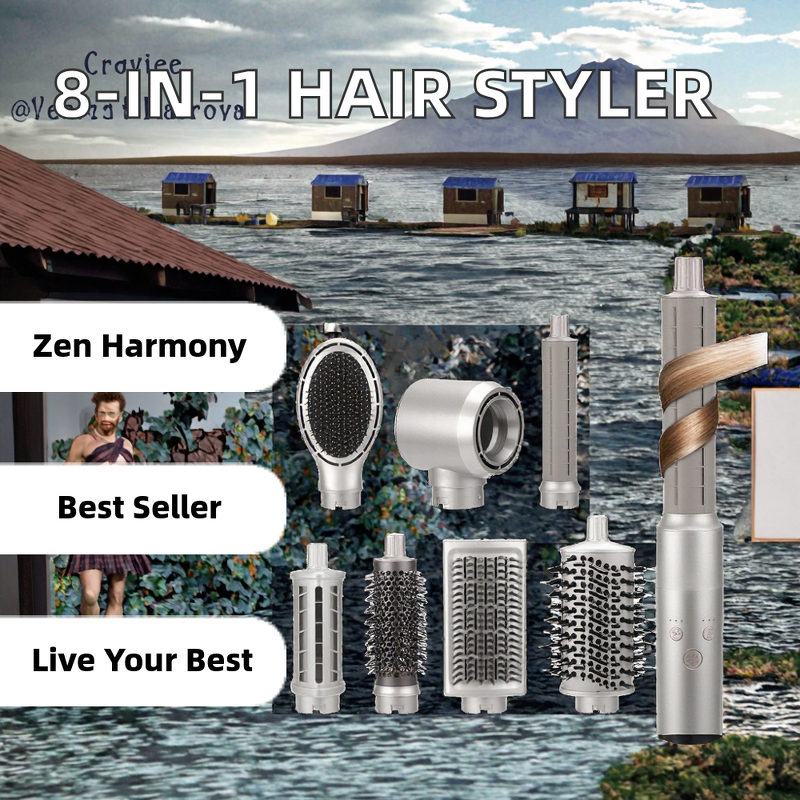 8 in 1 Hot Air Brush Manufacturer - 1300W 3-Speed Ionic Auto-Wrap Curling Iron Fast Drying Tool