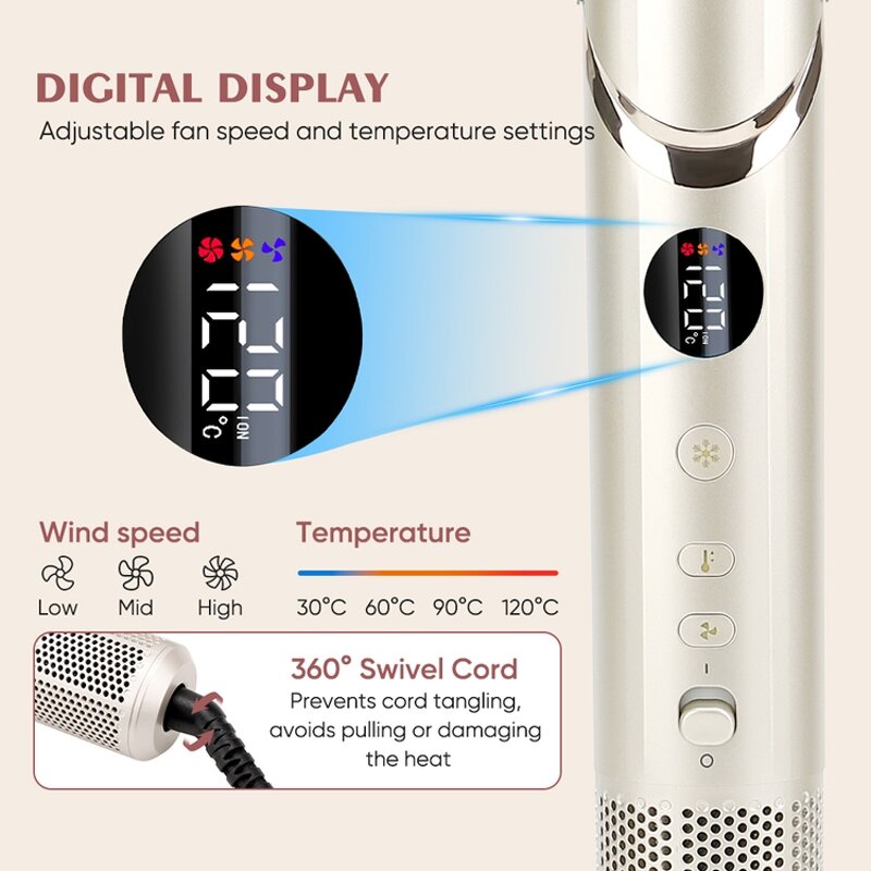 8 in 1 Hair Multi Styler Manufacturer - 110000RPM Ionic Hot Air Brush Auto Curling Iron for Women