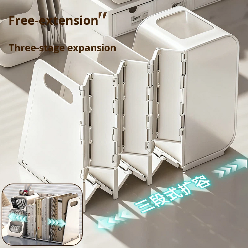 Plastic Bookend Storage Rack Manufacturer - Folding Desk Organizer with Integrated Pen Holder Tool