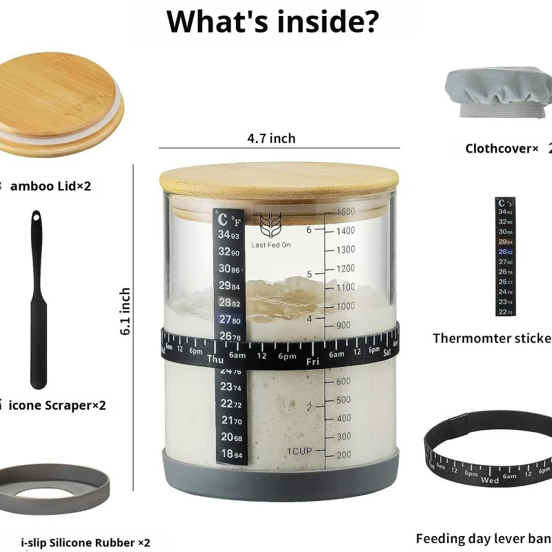 Sourdough Starter Jar Kit Manufacturer - 2 Pack Borosilicate Glass with Thermometer Scraper Cloth Cover
