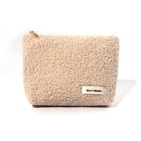 Cosmetic Bag Manufacturer - Promotional Beige Eco Friendly Furry Plush Teddy Velvet