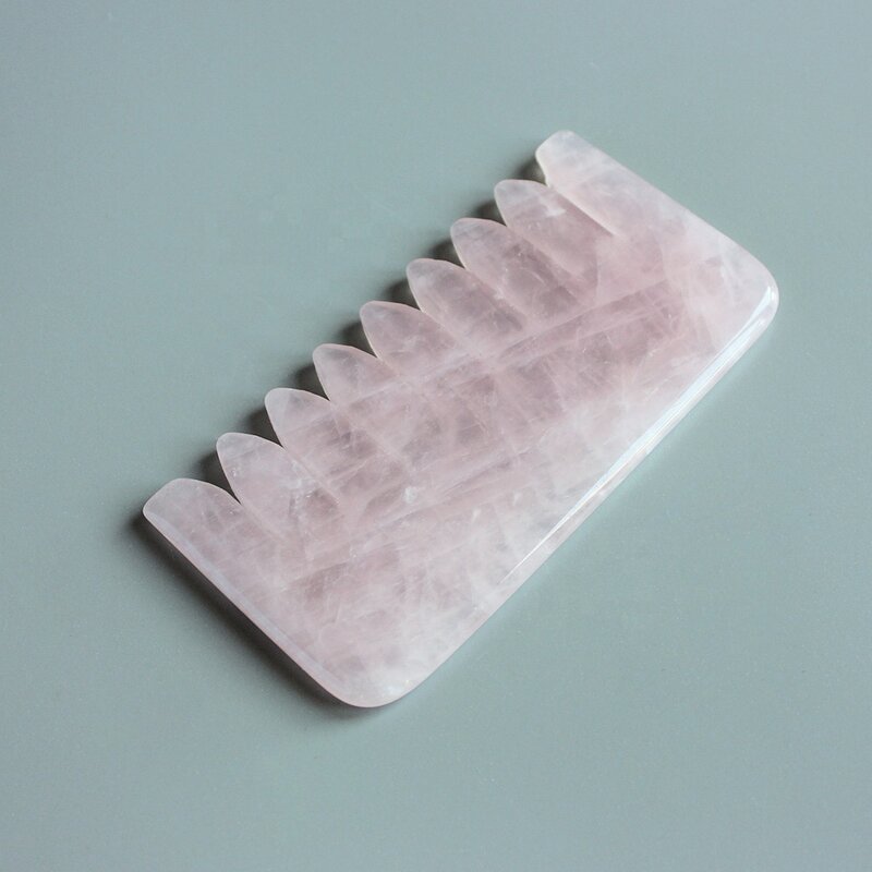 Hair Comb Manufacturer - Natural Rose Quartz Crystal Stone Jade Guasha for Head Massage