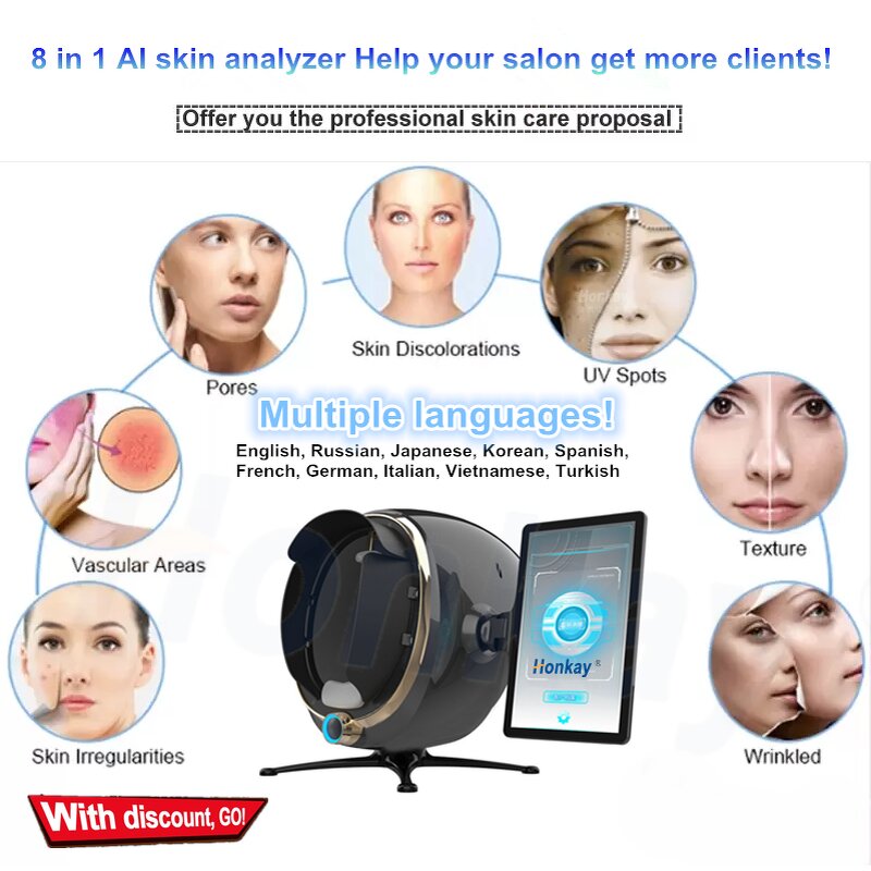 Face Skin Analyzer Manufacturer - Portable AI 3D Scanner Magic Mirror US/JP/IT/ZA