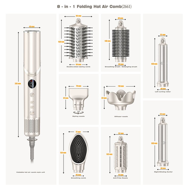 Hair Styler Manufacturer - Foldable 8-in-1 Multifunctional Ionic for Straightening Curling