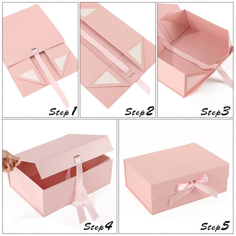 Magnetic Recyclable Rigid Customizable Gift Boxes 22x17x8.5cm Bow Lids for Birthdays Weddings Valentine's Christmas (Pink)