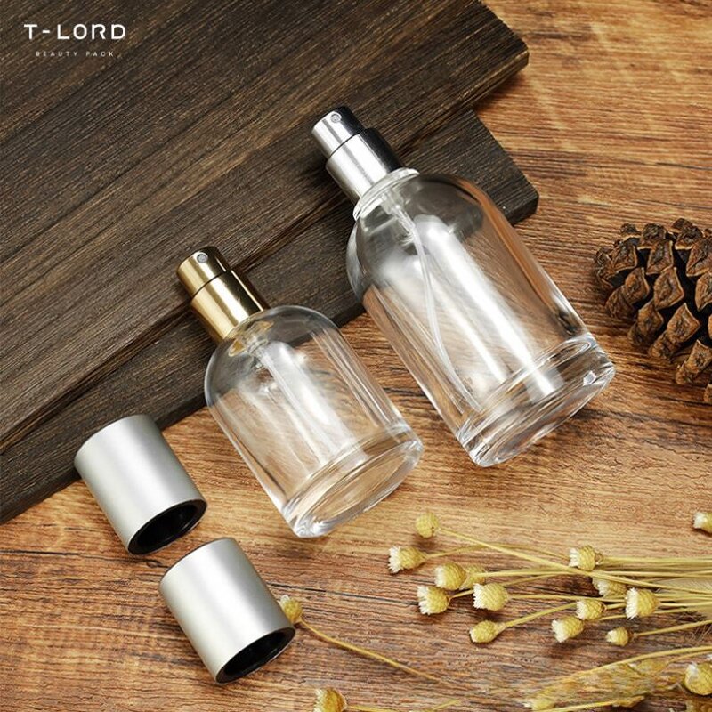30ml 50ml Custom Color Glass Perfume Bottles with Gold Cap Pump Sprayer for Cosmetic Skincare