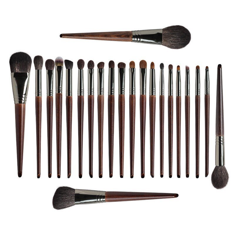 24pc Professional Goat Pony Hair Makeup Brush Set 24 Pieces Black Eye Shadow Brushes with PU Bag for Face & Lip Liner