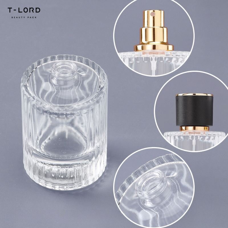 Round Shape Glass Perfume Bottle 50Ml Unique Perfume Bottle With Spray Head Glass Packaging Container