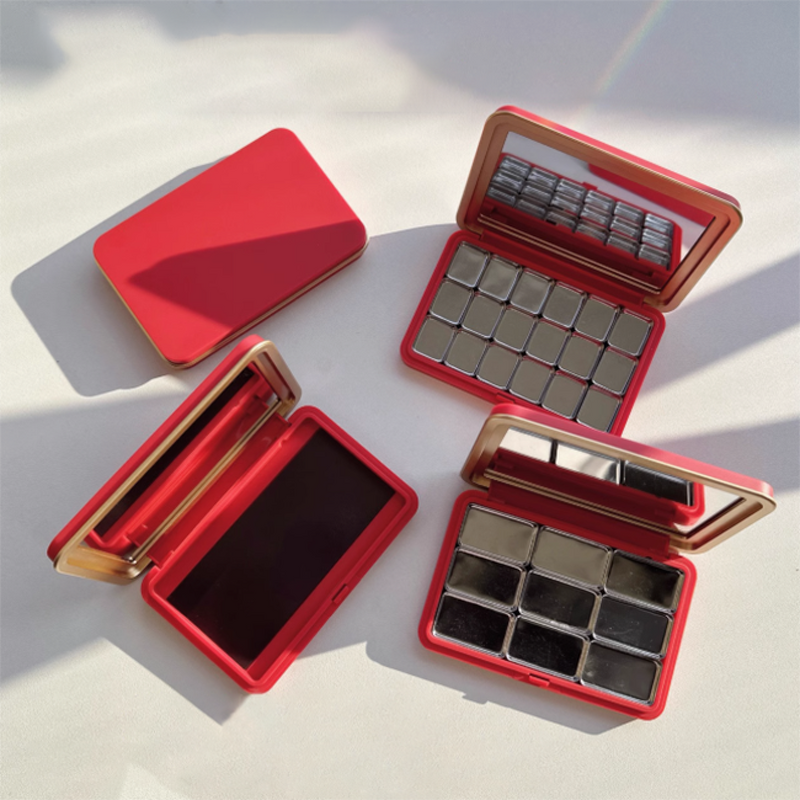 Makeup Eye Shadow Palette Red Rectangle Blush Case Power Compact Lipstick Container