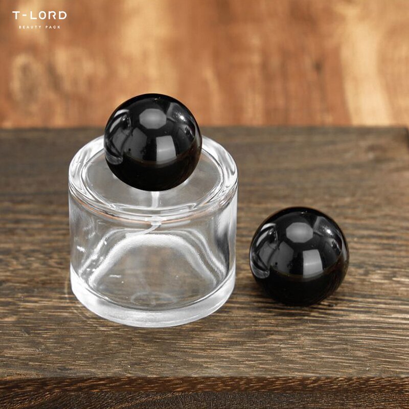 Mini Round Flat Shape Perfume Glass Bottle Screen Printed Roll-on Cap and Pump Sprayer Empty Diffuser for Cosmetic Skincare