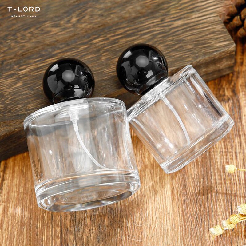 Mini Round Flat Shape Perfume Glass Bottle Screen Printed Roll-on Cap and Pump Sprayer Empty Diffuser for Cosmetic Skincare