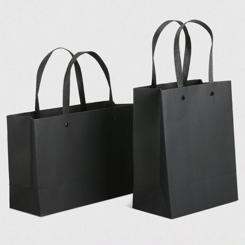 Handmade Luxury Black Cardboard Paper Bag with Custom Logo for Shoes Clothes Socks Fur Packing Quality Gift Comfortable Handle