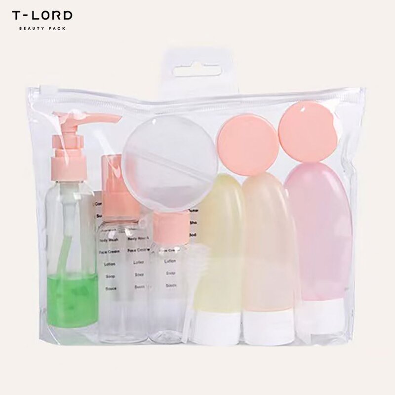 Leak Proof PP Plastic Travel Bottle Kit with Dispenser for Shampoo Skin Care Serum & Cosmetic Storage-Portable Toiletries Set