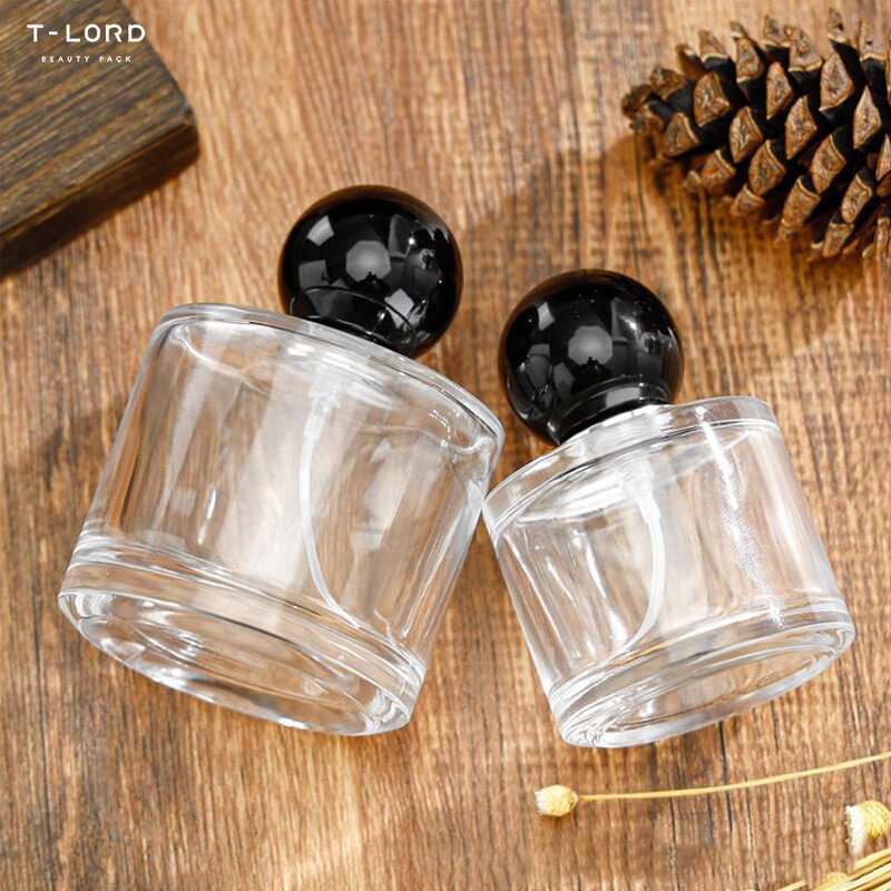 Mini Round Flat Shape Perfume Glass Bottle Screen Printed Roll-on Cap and Pump Sprayer Empty Diffuser for Cosmetic Skincare