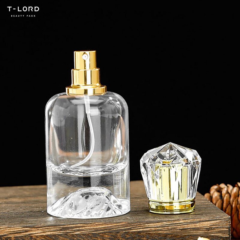 50ml 100ml Perfume Bottle with Crystal Luxury Golden Lid Sprayer Perfume Containers Luxury Glass Perfume Bottle