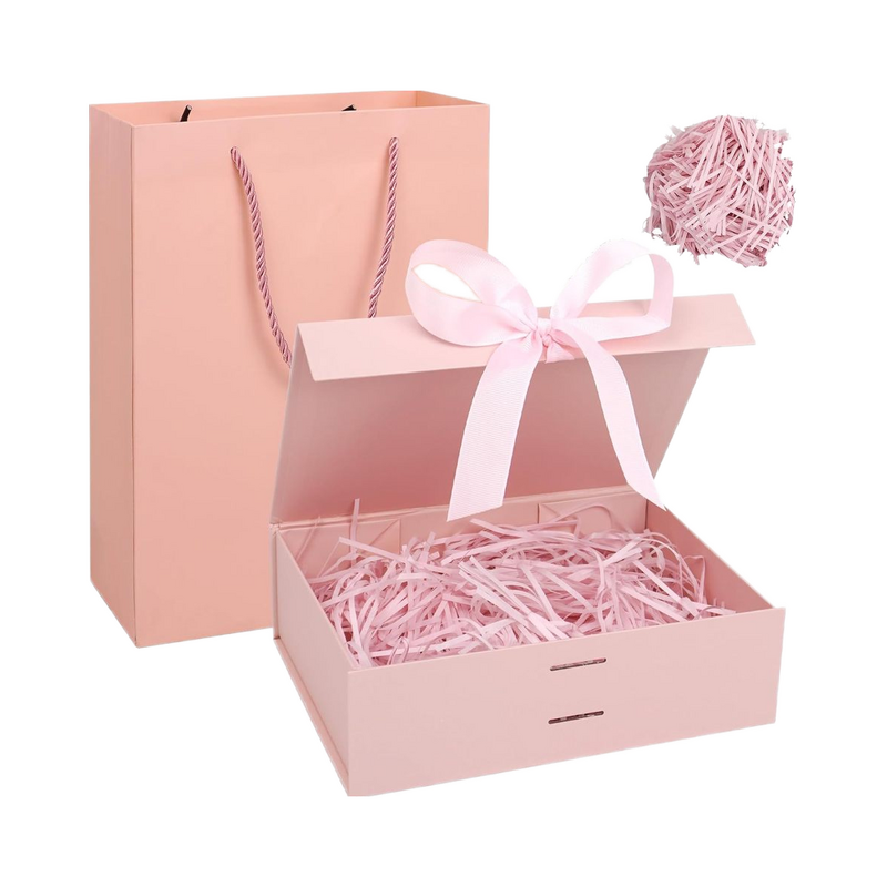 Magnetic Recyclable Rigid Customizable Gift Boxes 22x17x8.5cm Bow Lids for Birthdays Weddings Valentine's Christmas (Pink)