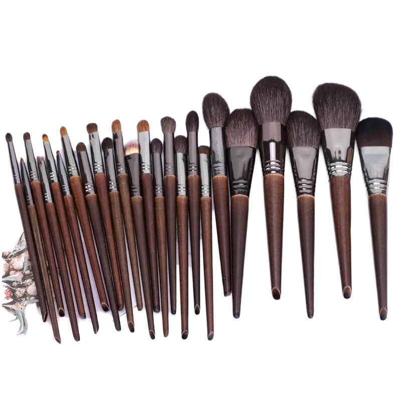 24pc Professional Goat Pony Hair Makeup Brush Set 24 Pieces Black Eye Shadow Brushes with PU Bag for Face & Lip Liner