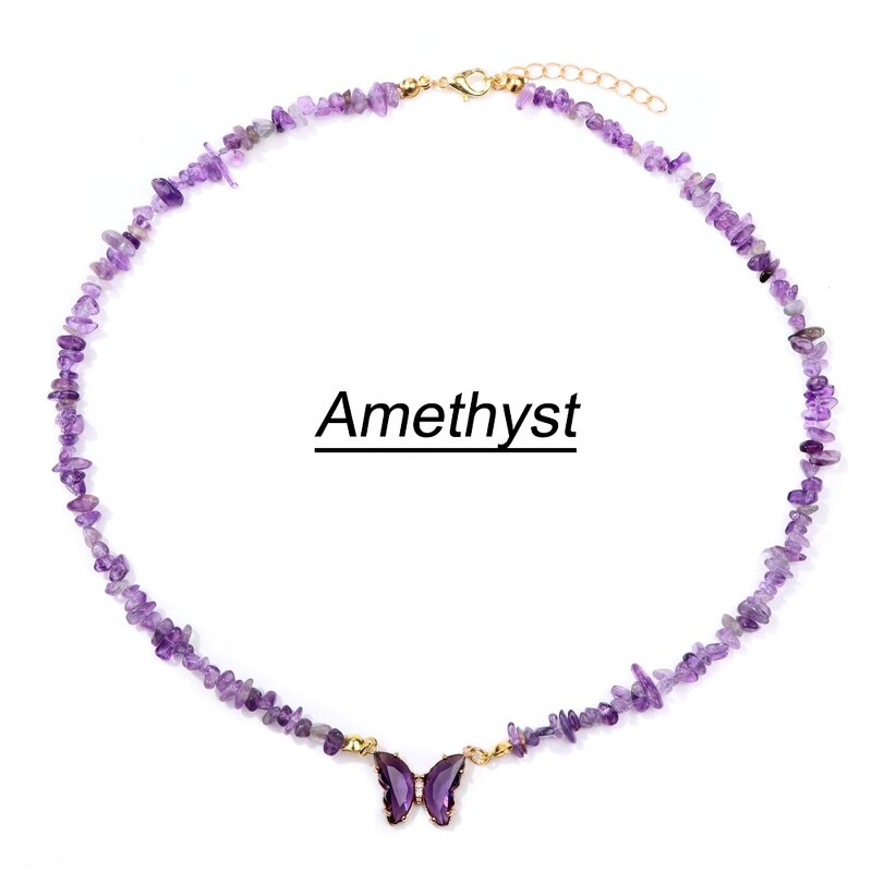 Crystal Butterfly Necklace Manufacturer - Natural Chip Stone Beaded Lobster Clasp Girl Choker Jewelry Tool