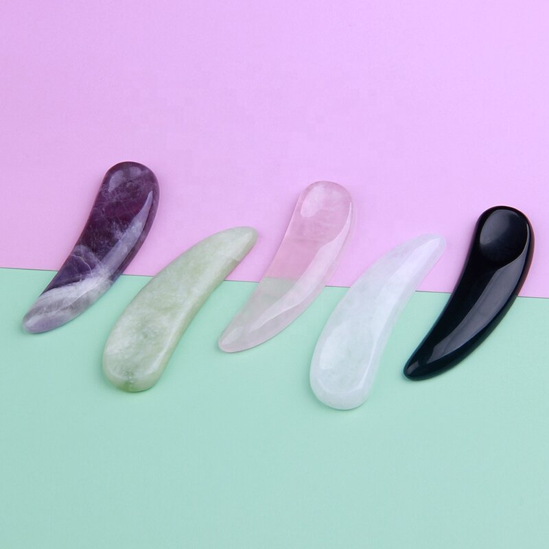 Disposable Cosmetic Spatula Manufacturer - Mini Multi-colored Curved Jade Amethyst Aventurine Scoop Tool