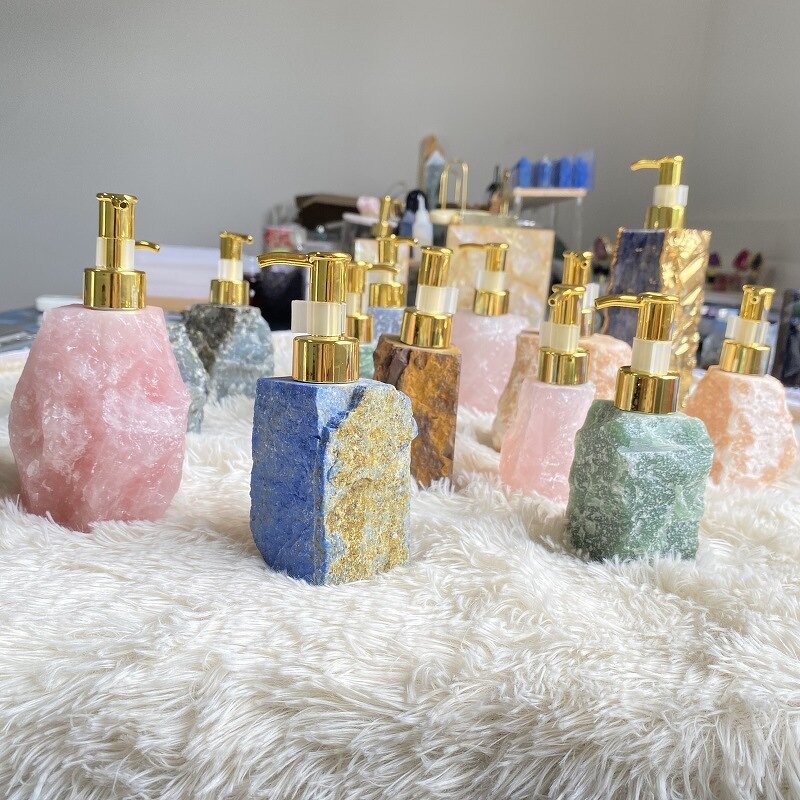 Rose Quartz Soap Dispenser Manufacturer - Natural Crystal Raw Stone Hand Sanitizer Bottle Healing Tool