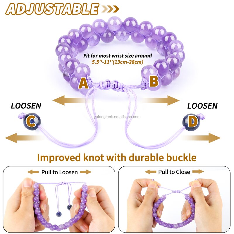 Amethyst Beaded Bracelet Manufacturer - Hot Selling Adjustable Double Row Stones Fashion Pulsera Jewelry Tool