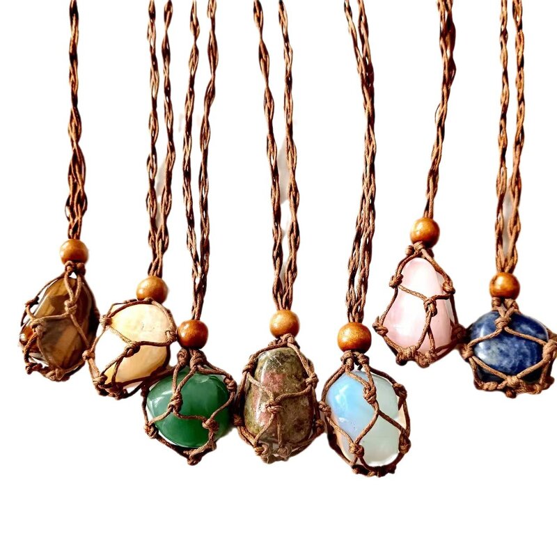 Tumbled Crystal Pendant Necklace Manufacturer - Hot Seller Hand Net Woven Adjustable Gemstone Jewelry Tool