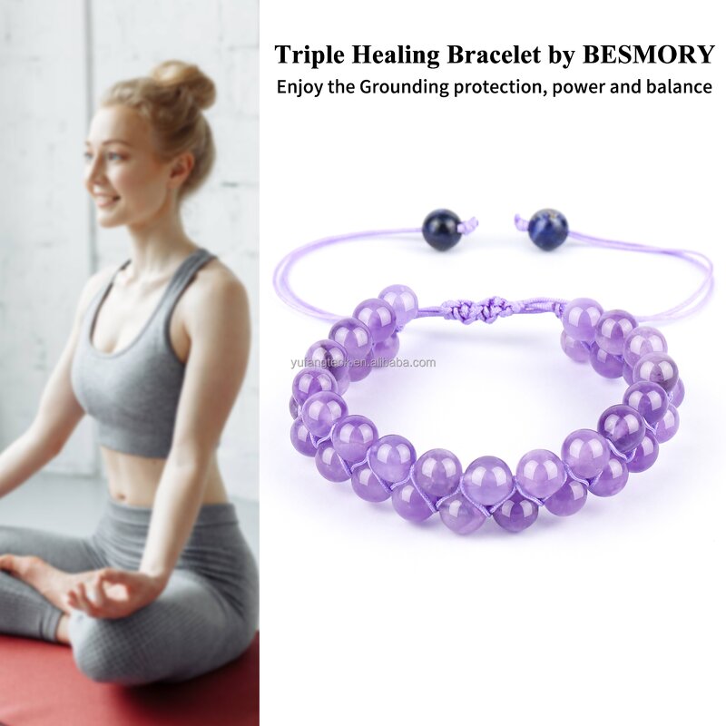 Amethyst Beaded Bracelet Manufacturer - Hot Selling Adjustable Double Row Stones Fashion Pulsera Jewelry Tool