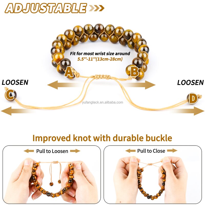 Tiger Eye Beaded Bracelet Manufacturer - Natural 6mm Double Row Adjustable Men Women Handmade Jewelry Tool
