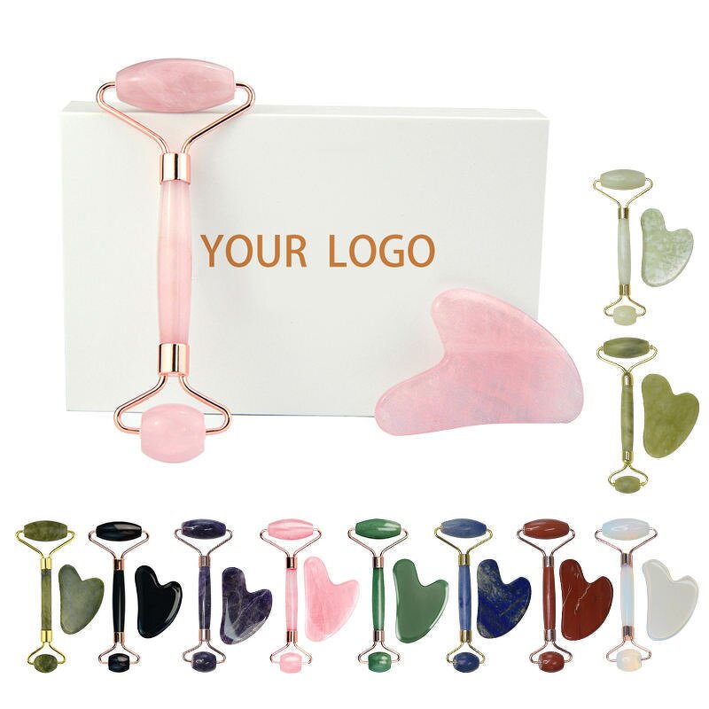 Anti-Cellulite Jade Roller Gua Sha Set Manufacturer - Wholesale Rose Quartz Custom Logo Home Massage Tool