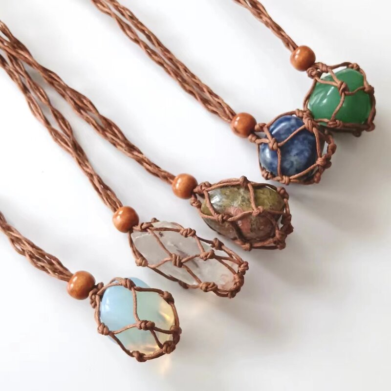 Tumbled Crystal Pendant Necklace Manufacturer - Hot Seller Hand Net Woven Adjustable Gemstone Jewelry Tool