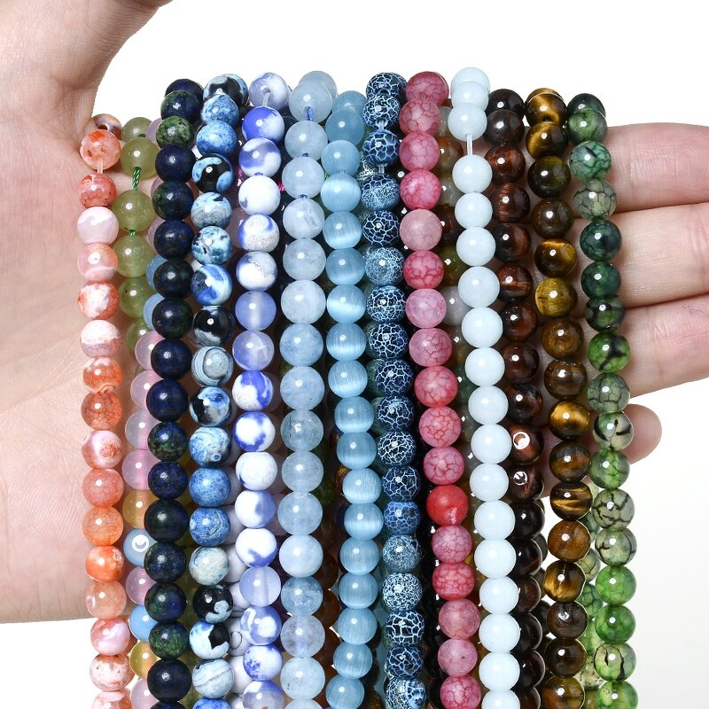 Round Stone Beads Manufacturer - Tiger Eye Agate Amazonite 4-12MM DIY Bracelet Jewelry Making Tool