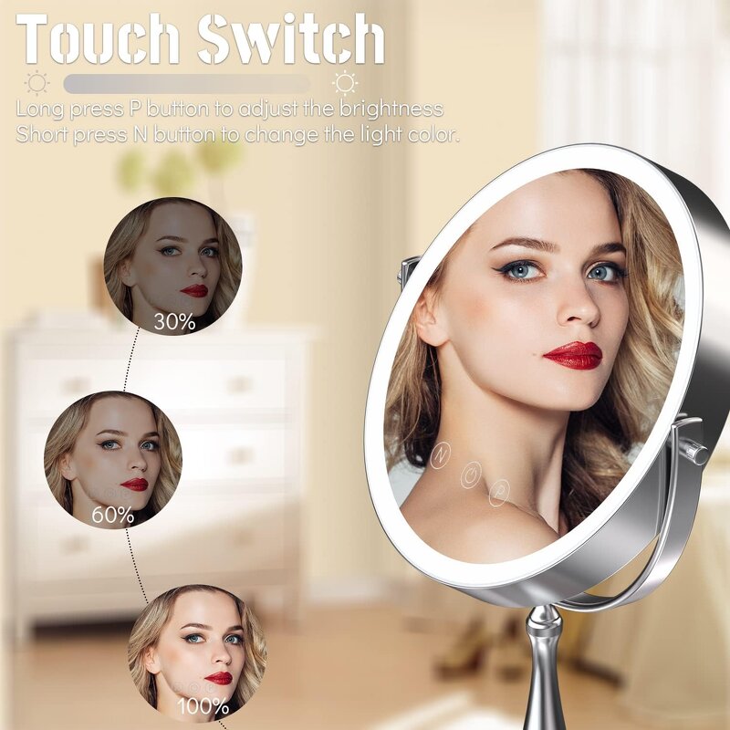 Double Sided LED Makeup Mirror Manufacturer - Wholesale Rechargeable Touch Screen 3 Colors Adjustable Tool
