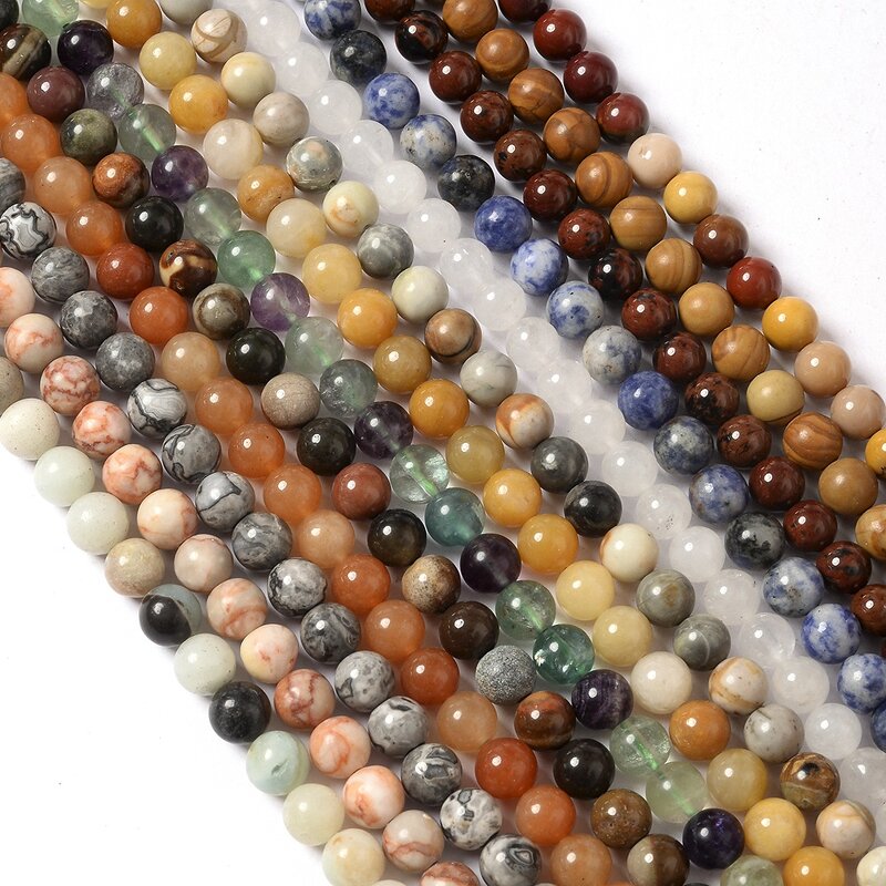 Round Stone Beads Manufacturer - Tiger Eye Agate Amazonite 4-12MM DIY Bracelet Jewelry Making Tool