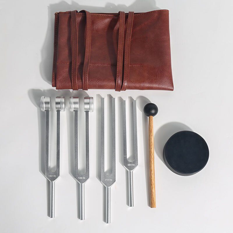 Tuning Fork Leather Bag Set Manufacturer - Wholesale 4 Pcs 128/136.1/256/384Hz with Activator Tool