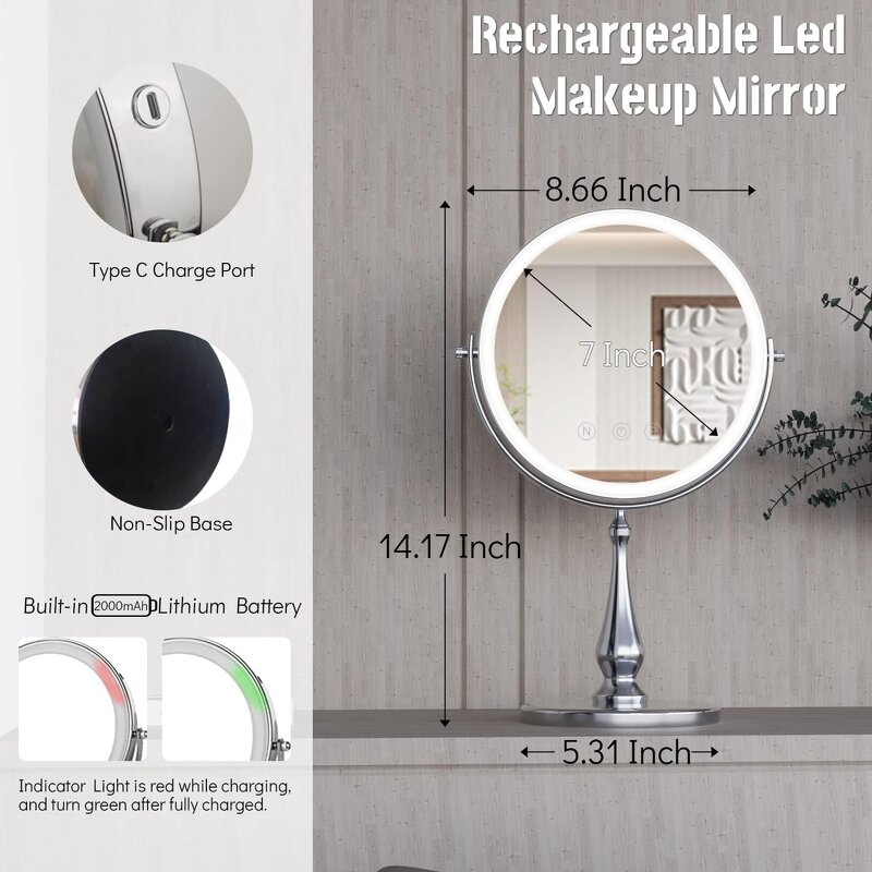 Double Sided LED Makeup Mirror Manufacturer - Wholesale Rechargeable Touch Screen 3 Colors Adjustable Tool