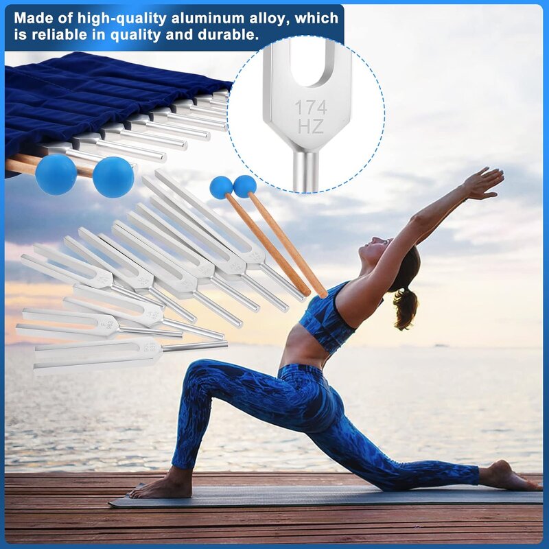 Solfeggio Tuning Fork Set Manufacturer - 9-Piece Wooden Stand Chakra Hammer 174-639Hz Frequencies Tool